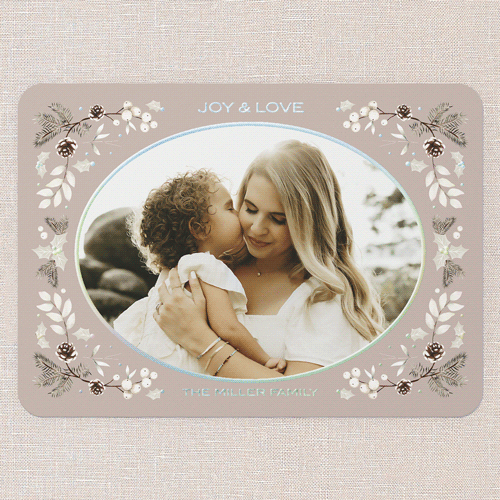Evergreen Embrace Holiday Card, Iridescent Foil, Brown, 5x7, Holiday, Matte, Personalized Foil Cardstock, Rounded, Alpaca