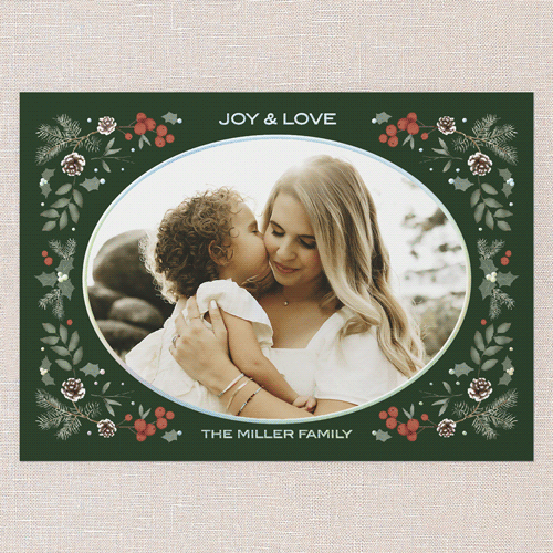Evergreen Embrace Holiday Card, Iridescent Foil, Green, 5x7, Holiday, Matte, Personalized Foil Cardstock, Square, Spruce Green