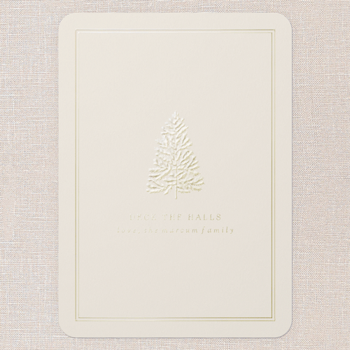 Golden Pine Holiday Card, Beige, Gold Foil, 5x7, Christmas, Matte, Personalized Foil Cardstock, Rounded, Cream