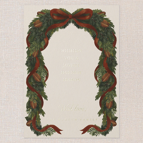 Winter Drapes Holiday Card, Beige, Gold Foil, 5x7, Holiday, Matte, Personalized Foil Cardstock, Square, Adobe Blush