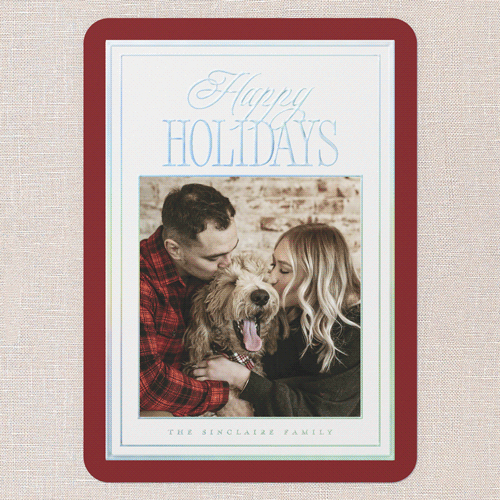 Refined Border Holiday Card, Iridescent Foil, Red, 5x7, Holiday, Matte, Personalized Foil Cardstock, Rounded, Red
