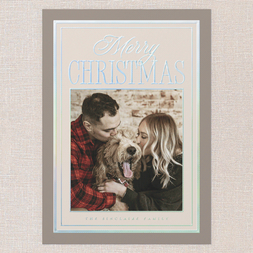 Refined Border Holiday Card, Beige, Iridescent Foil, 5x7, Christmas, Matte, Personalized Foil Cardstock, Square, Tan
