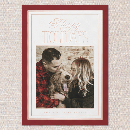 Refined Border Holiday Card, Red, Rose Gold Foil, 5x7, Holiday, Matte, Personalized Foil Cardstock, Square, Red