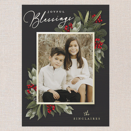 Golden Botanical Holiday Card, Gold Foil, Black, 5x7, Religious, Matte, Personalized Foil Cardstock, Square, Black