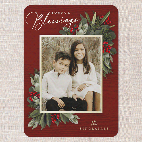 Golden Botanical Holiday Card, Red, Gold Foil, 5x7, Religious, Matte, Personalized Foil Cardstock, Rounded, Red