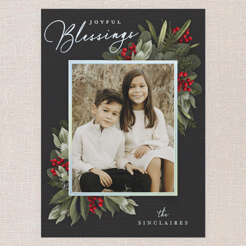 Golden Botanical Holiday Card, Black, Iridescent Foil, 5x7, Religious, Matte, Personalized Foil Cardstock, Square, Black