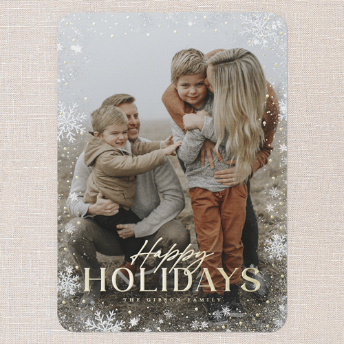 Snowflake Blessing Holiday Card, White, Gold Foil, 5x7, Holiday, Matte, Personalized Foil Cardstock, Rounded, White