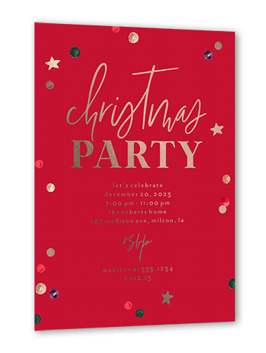 Painted Confetti Party Holiday Invitation, Red, Rose Gold Foil, 5x7, Matte, Personalized Foil Cardstock, Square