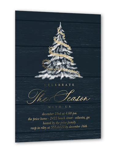 Tree Glow Holiday Invitation, Gold Foil, Blue, 5x7, Christmas, Matte, Personalized Foil Cardstock, Square