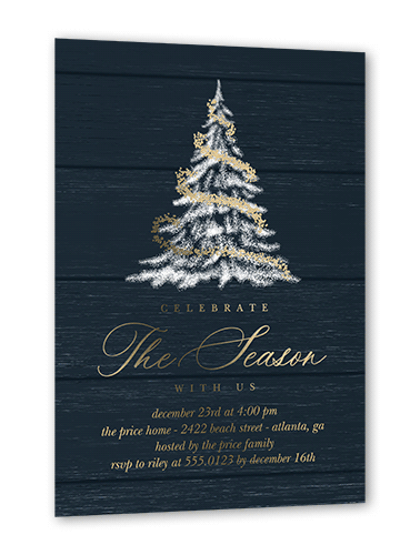 Tree Glow Holiday Invitation, Gold Foil, Blue, 5x7, Christmas, Matte, Personalized Foil Cardstock, Square, Midnight