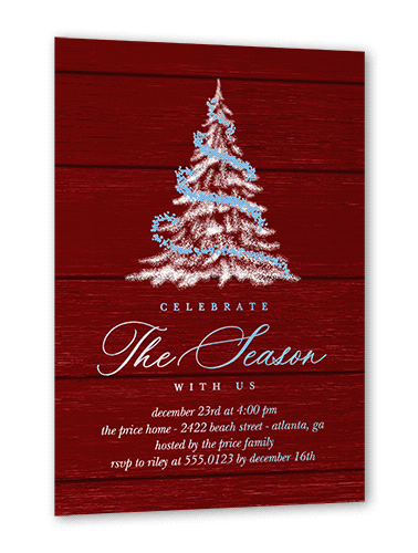 Tree Glow Holiday Invitation, Iridescent Foil, Red, 5x7, Christmas, Matte, Personalized Foil Cardstock, Square, Rich Red