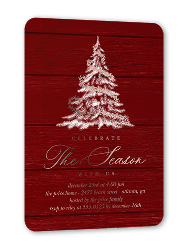 Tree Glow Holiday Invitation, Rose Gold Foil, Red, 5x7, Christmas, Matte, Personalized Foil Cardstock, Rounded, Rich Red