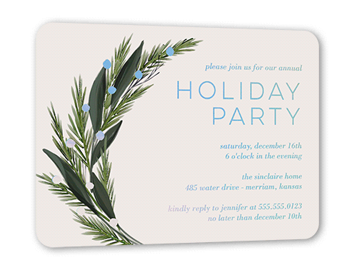 Fresh Pine Holiday Invitation, Grey, Iridescent Foil, 5x7, Holiday, Matte, Personalized Foil Cardstock, Rounded