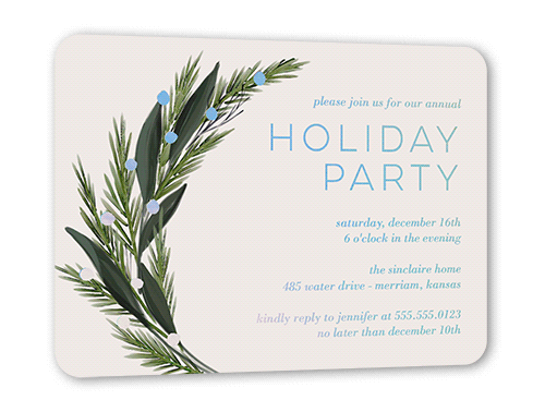 Fresh Pine Holiday Invitation, Grey, Iridescent Foil, 5x7, Holiday, Matte, Personalized Foil Cardstock, Rounded, Whisper Gray