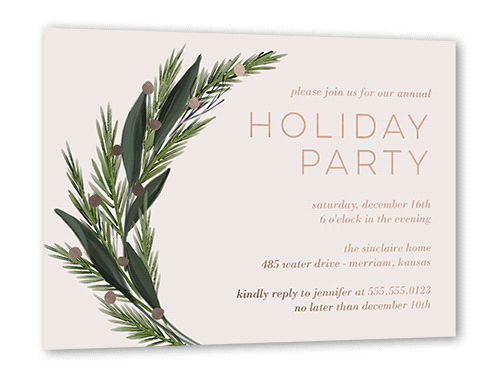 Fresh Pine Holiday Invitation, Grey, Rose Gold Foil, 5x7, Holiday, Matte, Personalized Foil Cardstock, Square, Whisper Gray