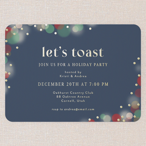 Golden Toast Holiday Invitation, Gold Foil, Blue, 5x7, Holiday, Matte, Personalized Foil Cardstock, Rounded, Blue