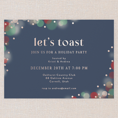 Golden Toast Holiday Invitation, Rose Gold Foil, Blue, 5x7, Holiday, Matte, Personalized Foil Cardstock, Square, Blue