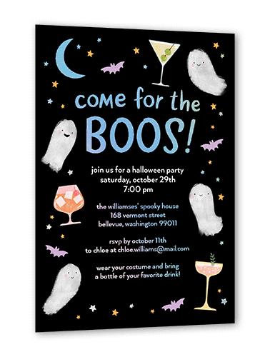 Come for the Boos Halloween Invitation, Black, Iridescent Foil, 5x7, Matte, Personalized Foil Cardstock, Square, Black