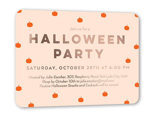 Lil Pumpkins Halloween Invitation, Rose Gold Foil, Orange, 5x7, Matte, Personalized Foil Cardstock, Rounded