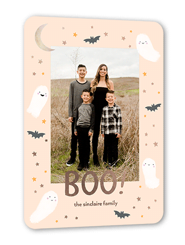 Cute Boo Halloween, Orange, Rose Gold Foil, 5x7, Matte, Personalized Foil Cardstock, Rounded