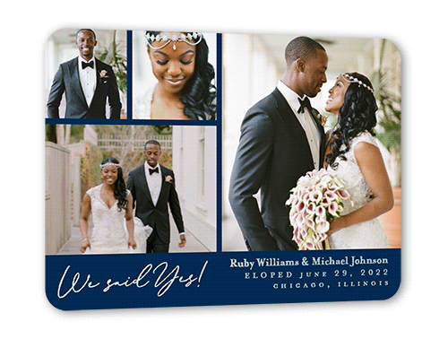 Affectionate Gallery Wedding Announcement, Blue, Iridescent Foil, 5x7, Matte, Personalized Foil Cardstock, Rounded