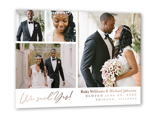 Affectionate Gallery Wedding Announcement, Rose Gold Foil, White, 5x7, Matte, Personalized Foil Cardstock, Square