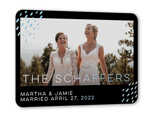 Blissful Confetti Wedding Announcement, Black, Iridescent Foil, 5x7, Matte, Personalized Foil Cardstock, Rounded, Black