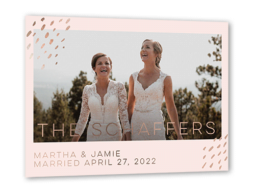 Blissful Confetti Wedding Announcement, Rose Gold Foil, Pink, 5x7, Matte, Personalized Foil Cardstock, Square