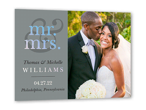 Classic Ampersand Wedding Announcement, Grey, Iridescent Foil, 5x7, Matte, Personalized Foil Cardstock, Square