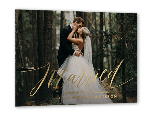 Wedded Love Wedding Announcement, Gold Foil, White, 5x7, Matte, Personalized Foil Cardstock, Square