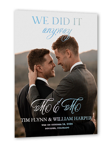 We Did It Anyway Mr Wedding Announcement, Black, Iridescent Foil, 5x7, Matte, Personalized Foil Cardstock, Square, Black