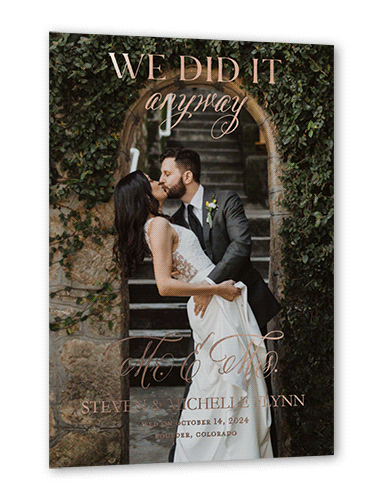 We Did It Anyway Wedding Announcement, Black, Rose Gold Foil, 5x7, Matte, Personalized Foil Cardstock, Square