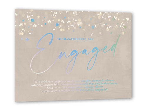 Surprise Awe Engagement Party Invitation, Beige, Iridescent Foil, 5x7, Matte, Personalized Foil Cardstock, Square