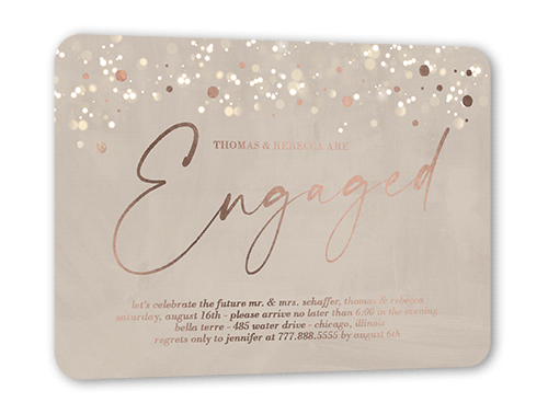 Surprise Awe Engagement Party Invitation, Beige, Rose Gold Foil, 5x7, Matte, Personalized Foil Cardstock, Rounded, Rye