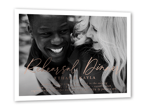 Unforgettable Dinner Rehearsal Dinner Invitation, White, Rose Gold Foil, 5x7, Matte, Personalized Foil Cardstock, Square, White