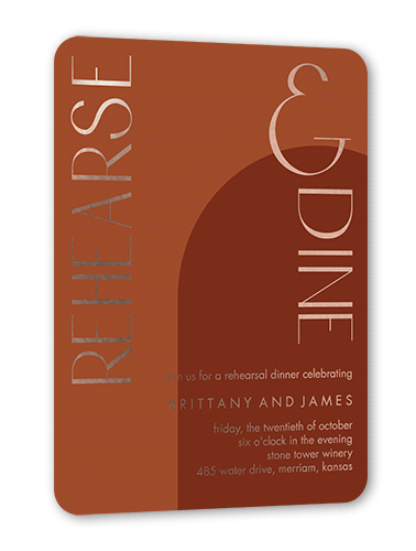 Always Modern Rehearsal Dinner Invitation, Orange, Rose Gold Foil, 5x7, Matte, Personalized Foil Cardstock, Rounded