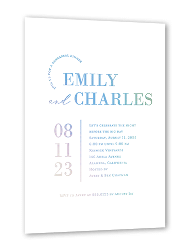 Adorned Accent Rehearsal Dinner Invitation, Iridescent Foil, White, 5x7, Matte, Personalized Foil Cardstock, Square, White