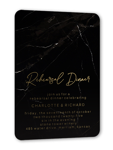 Married Marble Rehearsal Dinner Invitation, Gold Foil, Black, 5x7, Matte, Personalized Foil Cardstock, Rounded
