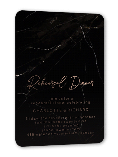Married Marble Rehearsal Dinner Invitation, Black, Rose Gold Foil, 5x7, Matte, Personalized Foil Cardstock, Rounded