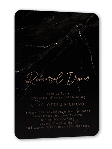Married Marble Rehearsal Dinner Invitation, Black, Rose Gold Foil, 5x7, Matte, Personalized Foil Cardstock, Rounded, Black