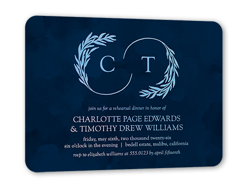 Reflective Rings Rehearsal Dinner Invitation, Blue, Iridescent Foil, 5x7, Matte, Personalized Foil Cardstock, Rounded, Navy