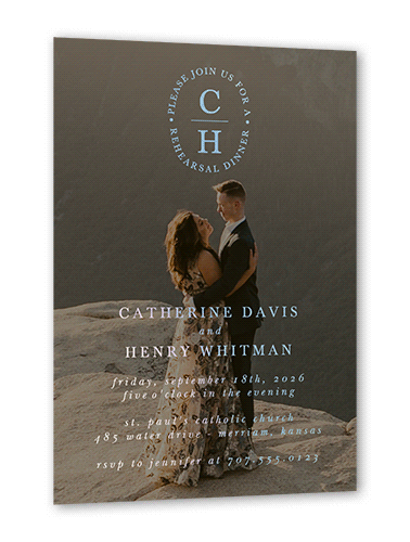 Polished Monogram Rehearsal Dinner Invitation, Black, Iridescent Foil, 5x7, Matte, Personalized Foil Cardstock, Square, Coal