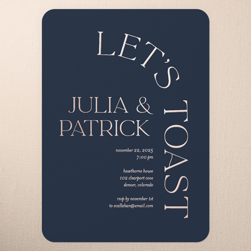 Modern Flow Rehearsal Dinner Invitation, Blue, Rose Gold Foil, 5x7, Matte, Personalized Foil Cardstock, Rounded