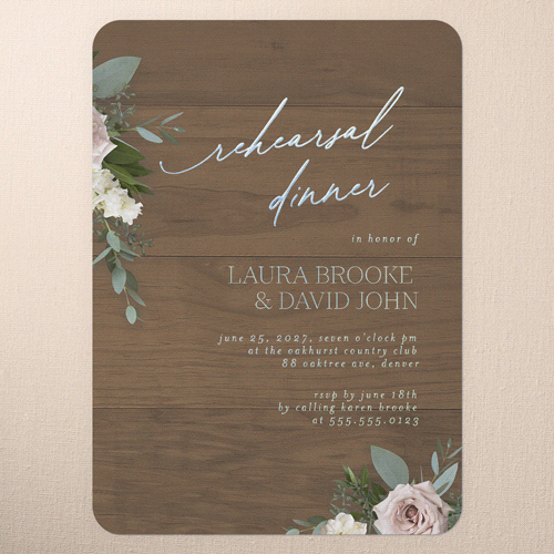 Classic Bouquet Rehearsal Dinner Invitation, Iridescent Foil, Brown, 5x7, Matte, Personalized Foil Cardstock, Rounded, Deep Chocolate