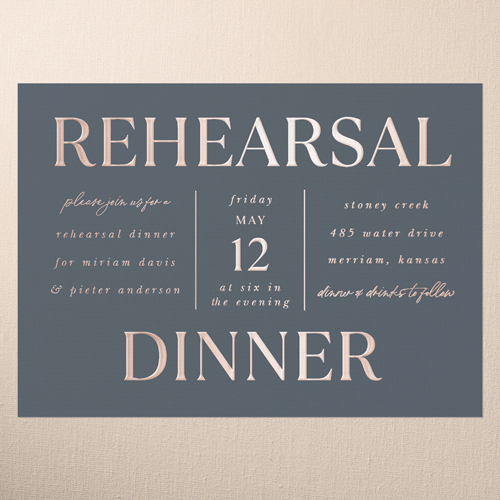 Simple Charm Rehearsal Dinner Invitation, Rose Gold Foil, Grey, 5x7, Matte, Personalized Foil Cardstock, Square, Charcoal
