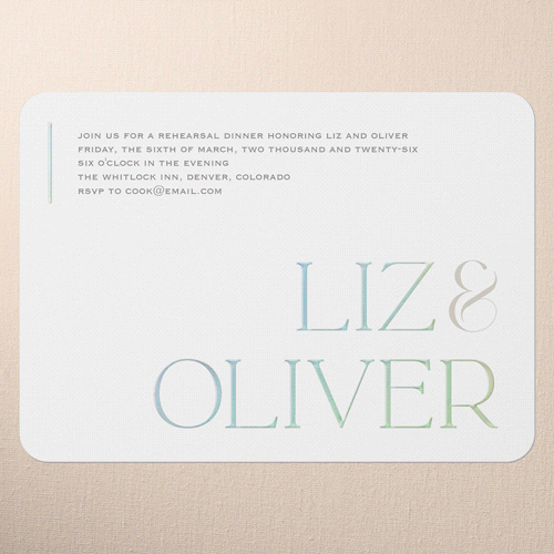 Classic Gleam Rehearsal Dinner Invitation, White, Iridescent Foil, 5x7, Matte, Personalized Foil Cardstock, Rounded, White