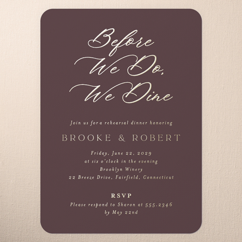 Luminous Border Rehearsal Dinner Invitation, Red, Gold Foil, 5x7, Matte, Personalized Foil Cardstock, Rounded, Rich Burgundy