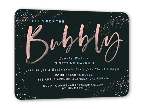 Bubbly Watercolor Bachelorette Party Invitation, Iridescent Foil, Black, 5x7, Matte, Personalized Foil Cardstock, Rounded