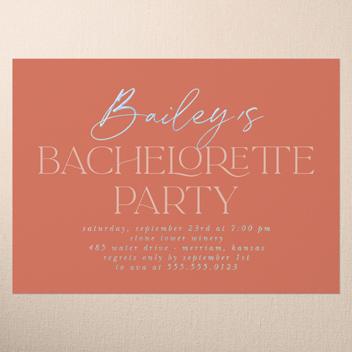 Classy Headline Bachelorette Party Invitation, Iridescent Foil, Orange, 5x7, Matte, Personalized Foil Cardstock, Square, Orange