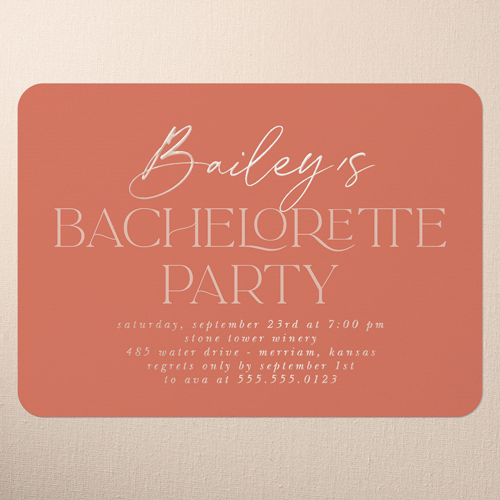 Classy Headline Bachelorette Party Invitation, Rose Gold Foil, Orange, 5x7, Matte, Personalized Foil Cardstock, Rounded